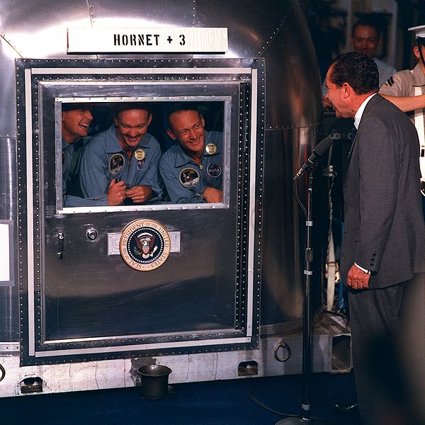 The crew of Apollo 11 in quarantine after returning to Earth  visited by Richard Nixon.jpg