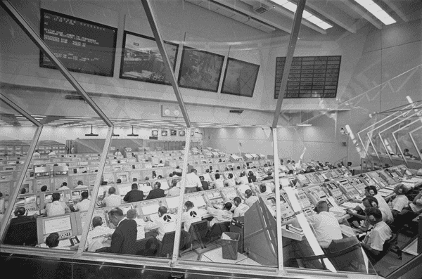 Engineers Working in the Launch Control Center Preparing for the Launch of Apollo 11.gif