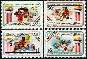 A1992奥运圣火国旗足球水球拳击举重4全.jpg